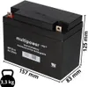 A black lead-acid battery with dimensions and weight indicated. Produktbild-Vorschau