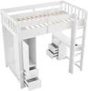 A white loft bed with integrated storage, desk, and ladder, shown against a white background. Podgląd zdjęcia produktu