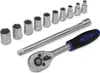 A set of socket wrenches and extensions on a white background. Produktbild-Vorschau
