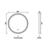 Technical drawing of a round LED bathroom mirror with dimensions and labels. Produktbild-Vorschau