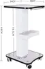 A white salon trolley with dimensions indicated by measurement lines and numbers. Náhled obrázku produktu