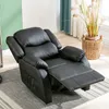 A black leather recliner chair is shown in a room with a basket of dried plants in the background. Produktbild-Vorschau