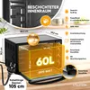 A marketing image of a Stillstern minibackofen with dimensions and feature callouts. Produktbild-Vorschau