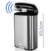 A stainless steel trash can with a motion-sensing lid. Podgląd zdjęcia produktu
