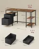 A diagram showing the dimensions and weight capacity of a desk, with separate images of drawers. Náhled obrázku produktu