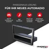 A marketing image showcasing a car radio installation kit with feature highlights and a product shot. Produktbild-Vorschau