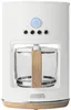 A white coffee maker with wood accents is shown against a white background. Produktbild-Vorschau