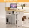 A modern reception desk with a computer, storage, and decorative items. Produktbild-Vorschau
