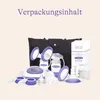 A collection of breast pump accessories and a breast pump are laid out on a cream-colored background. Produktbild-Vorschau