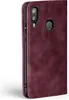 A close-up view of a burgundy flip phone case for a Samsung Galaxy A20e. Produktbild-Vorschau
