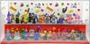 A display case filled with various LEGO minifigures and accessories, arranged on two tiers. Voir les images du produit