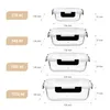 A diagram showing four glass food containers of different sizes with their dimensions labeled. Náhled obrázku produktu