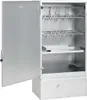 An open, empty smoker oven with shelves and hooks inside. Produktbild-Vorschau