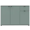 A front view of a sage green cabinet with three doors and one drawer, set against a white background. Anteprima dell’immagine prodotto