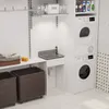 A laundry room with a sink, washing machine, dryer, and storage baskets. Produktbild-Vorschau