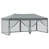 A grey party tent with mesh sides and curtains, shown from the front. Náhled obrázku produktu
