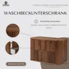 A marketing image for a washbasin cabinet, showcasing its design and features. Produktbild-Vorschau