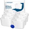 A set of six white water filter cartridges is displayed in front of a white package with product information. Anteprima dell’immagine prodotto