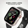 A close-up of a smartwatch with a protective case, showing its screen and features. Produktbild-Vorschau