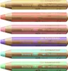 A stack of six colored pencils, each with a wooden casing and a colored tip. Voir les images du produit