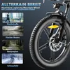 Collage of images showing different terrains and a close-up of an e-bike wheel. Produktbild-Vorschau