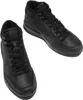 A pair of black leather boots with fur lining, shown from a slightly elevated angle against a white background. Voir les images du produit
