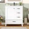 A white bathroom vanity with a sink and faucet, set against a light green paneled wall. Anteprima dell’immagine prodotto