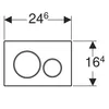 A technical drawing of a toilet flush plate with dimensions. Náhľad obrázku produktu