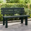 A dark green garden bench is shown outdoors, placed on a paved patio with a hedge and bushes in the background. Anteprima dell’immagine prodotto