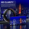 A close-up of a smartphone screen displaying a city skyline at night, with a camera lens in the foreground and text overlay. Produktbild-Vorschau