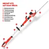 An illustration of a HECHT 675 telescopic hedge trimmer with numbered callouts pointing to different parts. Produktbild-Vorschau