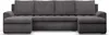 A dark gray U-shaped sofa with two chaiselongues is shown from the front against a white background.