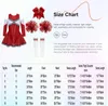 A size chart for a girl's cheerleader costume, showing the costume and accessories along with a table of measurements. Produktbild-Vorschau