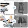 Collage showing a shower caddy and its features, comparing it to another type of shower organizer. Produktbild-Vorschau