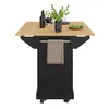 A kitchen island with a wooden countertop and black base, featuring a towel hanging from a rod. Produktbild-Vorschau