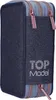 A close-up, studio shot of a blue glittery pencil case with three zippers. Náhled obrázku produktu