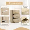 Product details of a nightstand with drawers, highlighting features like metal handles, waterproof tabletop, and smooth drawer slides. Produktbild-Vorschau