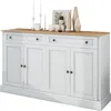 A white sideboard with a wooden top, decorated with vases and candles. Anteprima dell’immagine prodotto