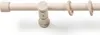 A wooden curtain rod with rings and a bracket, shown against a white background. Produktbild-Vorschau