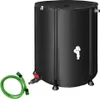 A black, foldable rain barrel with a spigot and a green hose. Anteprima dell’immagine prodotto