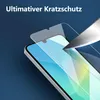 A screen protector is being applied to a smartphone, with a knife attempting to scratch it. Produktbild-Vorschau