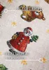 A close-up of a fabric with a repeating pattern of Christmas-themed characters and stars. Text overlays highlight product features. Podgląd zdjęcia produktu