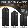 Three black garment bags of different heights are shown side-by-side, with measurements indicated. Produktbild-Vorschau