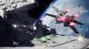A space battle scene with multiple starships engaged in combat near a large space station and a planet in the background. Produktbild-Vorschau