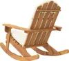 Rear view of a wooden rocking chair with a cream cushion, isolated on a white background. Voir les images du produit