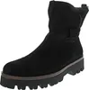 A black suede boot with a thick sole, shown from the side against a white background. Produktbild-Vorschau