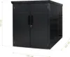 A black metal bicycle shed with dimensions indicated. Produktbild-Vorschau