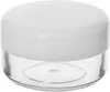 A clear studio shot of a small, empty cosmetic container with a white lid and a clear plastic base. Produktbild-Vorschau
