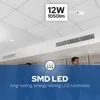 A ceiling with recessed lighting and air vents, with a man walking in the background. Text overlays describe the product. Anteprima dell’immagine prodotto