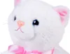 Close-up of a white plush cat toy with pink ears and a pink bow. Náhľad obrázku produktu